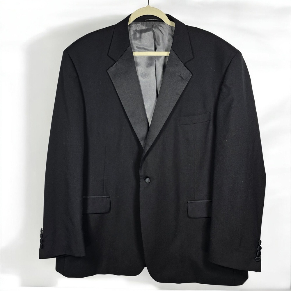Stafford Essentials Tuxedo Blazer‎ Men's 50 RG Black 100% Wool Formal Party READ